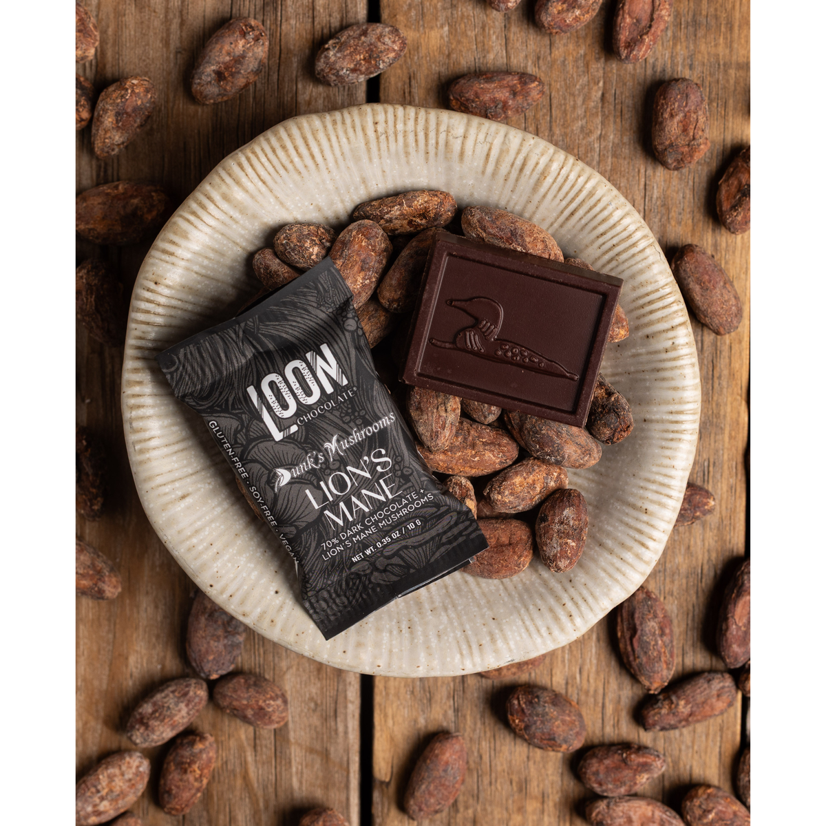Lion's Mane Dark Chocolate Mini Bars - Box of 70 | Loon Chocolate