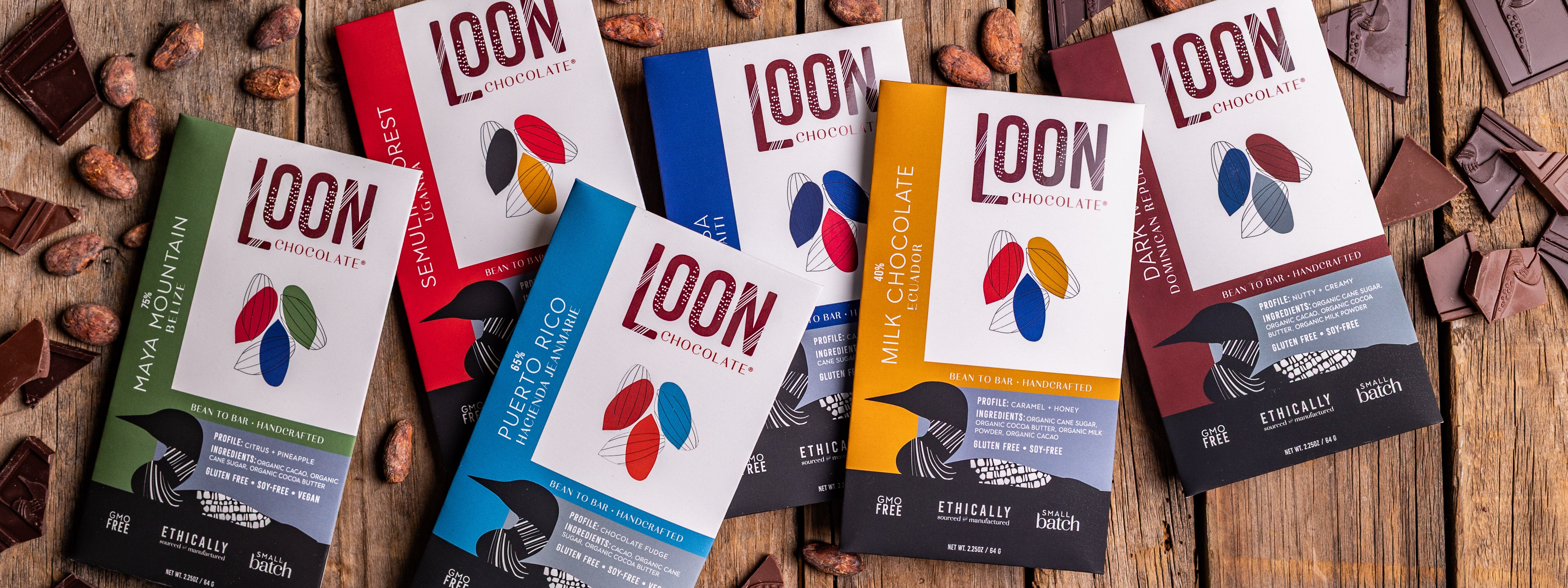 Single origin bean-to-bar chocolate bars from Loon Chocolate